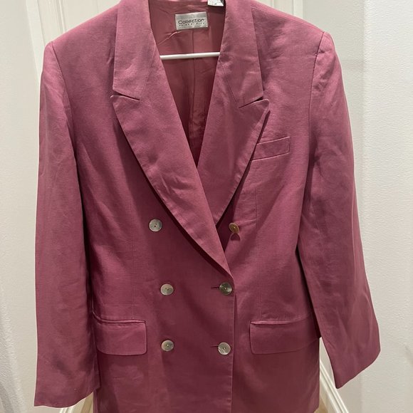 Collection Point of view women's pink double breasted blazer with shell buttons - Picture 2 of 7